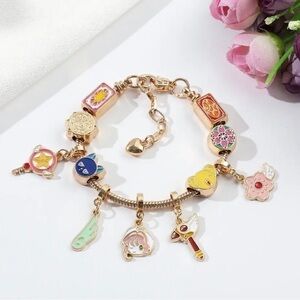 Gold Plated Cardcaptor Sakura Themed Anime Charm Bracelet Adjustable Sizing